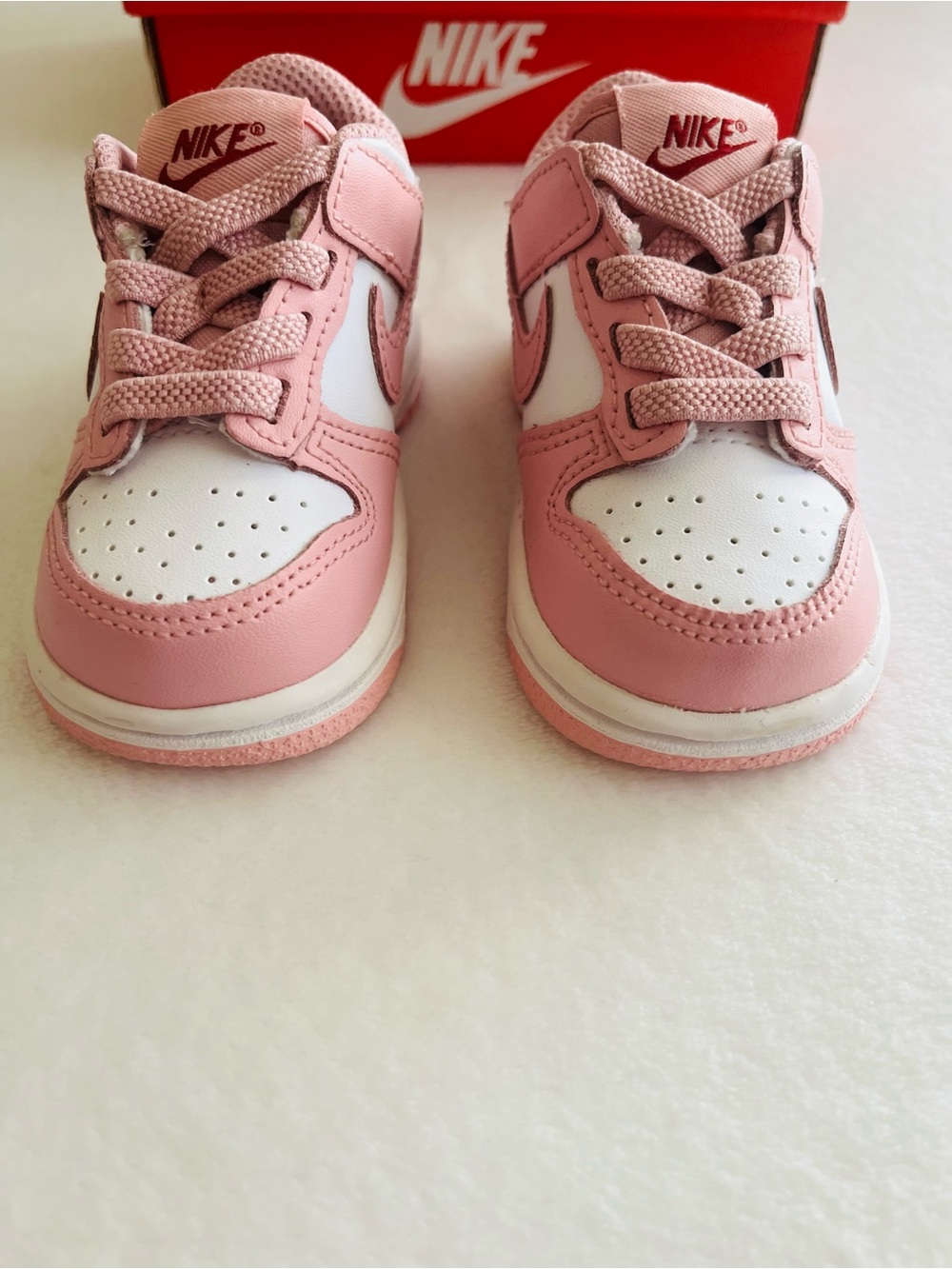 Nike Dunk Low Baby Toddler Pink and White Low-Top Sneakers 4C